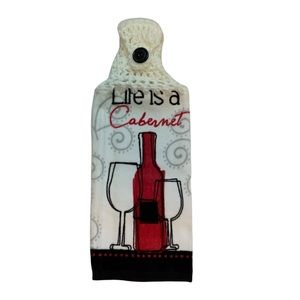 Hand Crafted Crocheted Top Wine Theme Hanging Kitchen or Bathroom Hand Towel